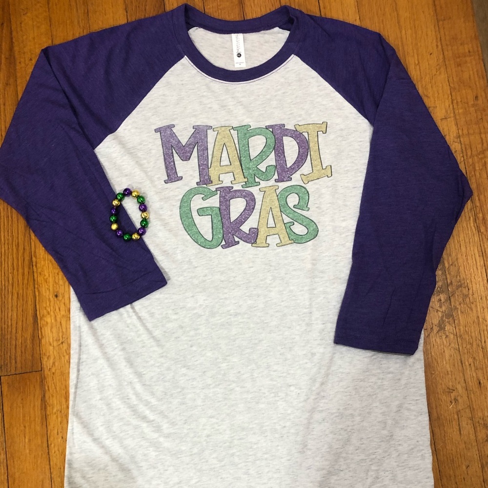 Next level raglan Mardi Gras tee